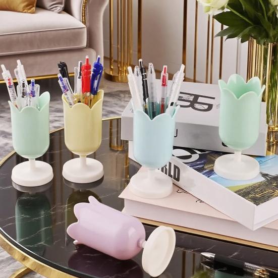 Tulip Pen Holder Cute Desktop Organizer for Girls Students Multi-Function Pencil Cup Desk Decor for Home School Office