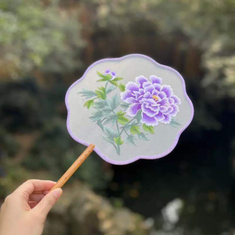 Embroidered Round Fan, Chinese Ancient Style Round Fan, Fairy-Like Hanfu Cheongsam Fan, Classical Palace Fan, Gardenia Jasmine Dance Fan