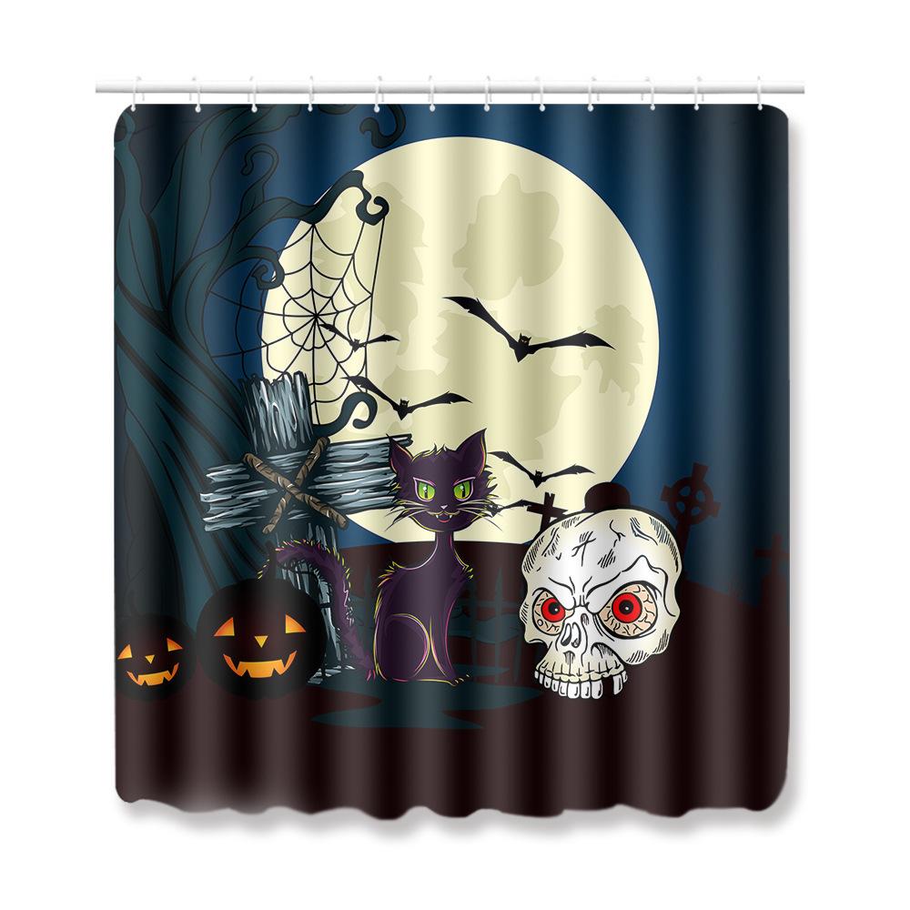 Halloween Shower Curtain Floor Mat Combination Four-Piece Set Bathroom Toilet Carpet Shower Room Foot Door Mat