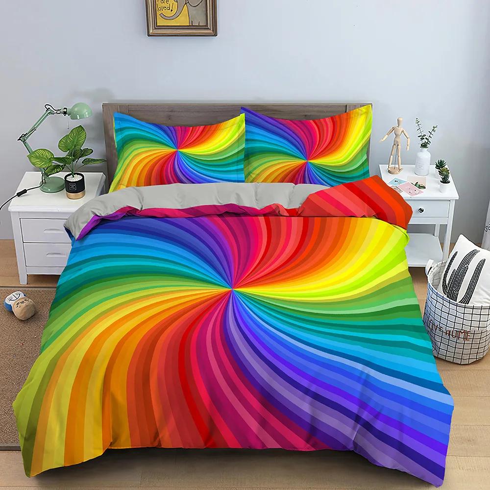 Tie Dye Duvet Cover King/Queen Size,Hippie Rainbow Spiral Swirl Bedding Set Ethnic Abstract Art Fashion Polyester Quilt Cover