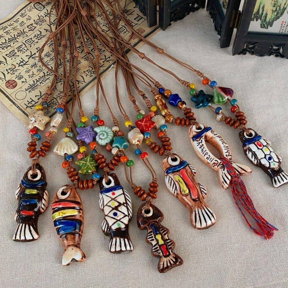 Tassel Ethnic Style Necklace Wood Bohemian Style Choker Antique Long Sweater Chain  Decoration