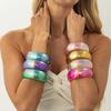 Fashion Laser Colorful Resin Wide Bracelet, Exaggerated Geometric Round Glossy Pearlescent Bracelet