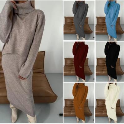Vestidos suéter de otoño/invierno, de cuello alto, vestidos suéter largos, vestidos de punto de dos piezas de color liso