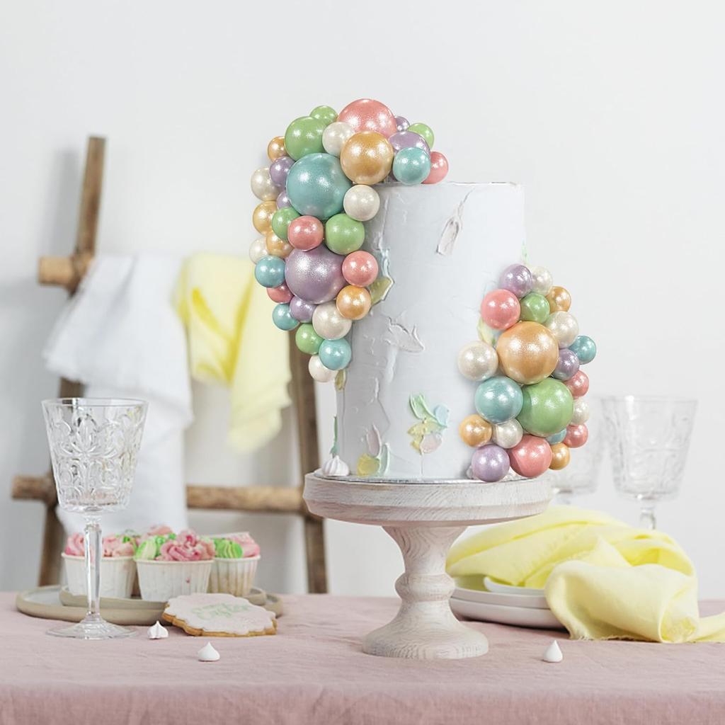 56 PCS Ball Cake Picks Colorful Ball Shaped Cake Topper Pearl Balls Cupcake Cake Insert Topper for Birthday Party Wedding Decor