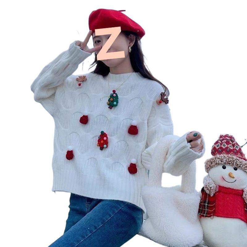 2026 Winter Women's Loose Round Neck Knit Pullover Sweater In Christmas Red