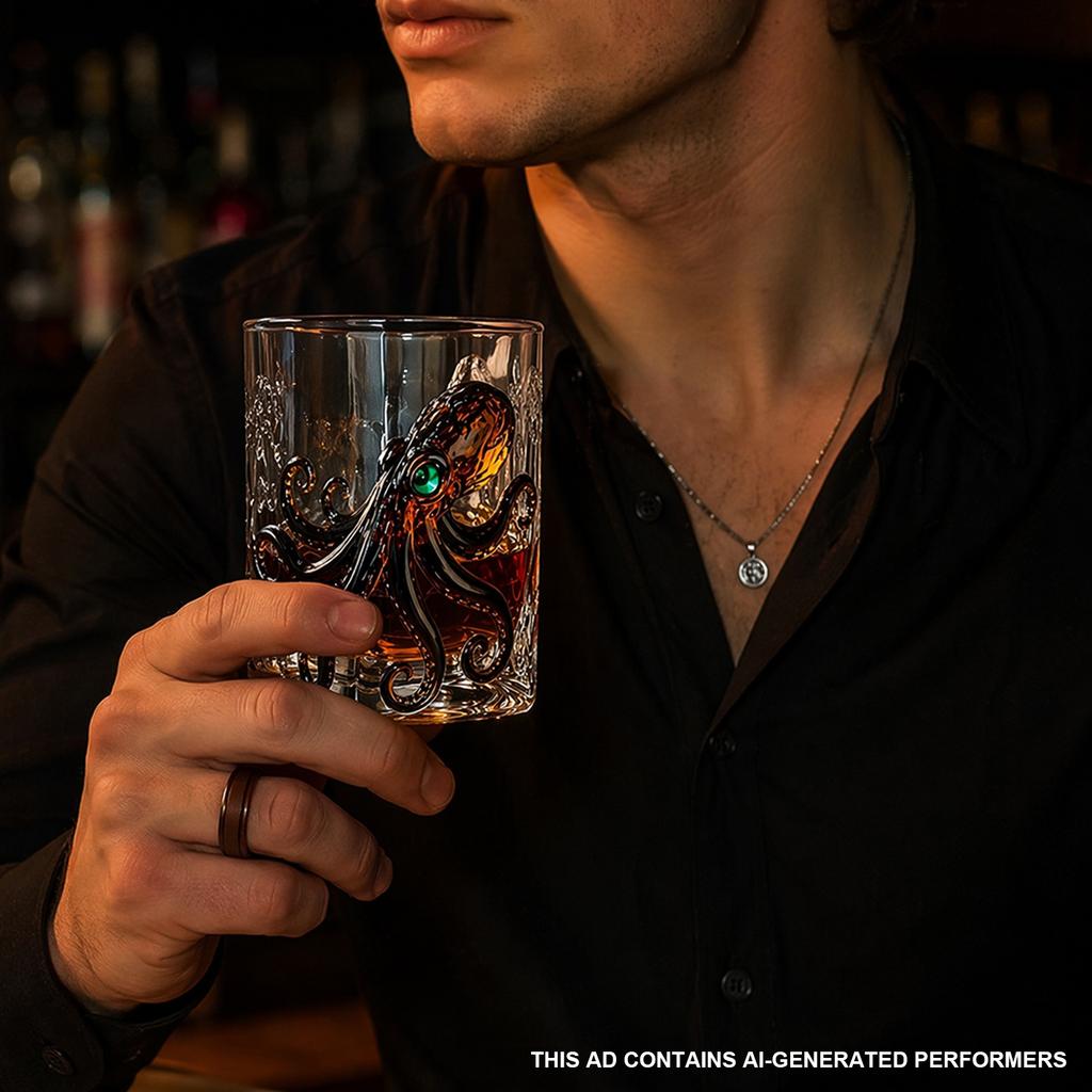 Deep Sea Decor Glasses Gift for Men Dad Brother Cocktail Tumbler Water Glasses Cup for Scotch Bourbon Cocktails Beverages Water