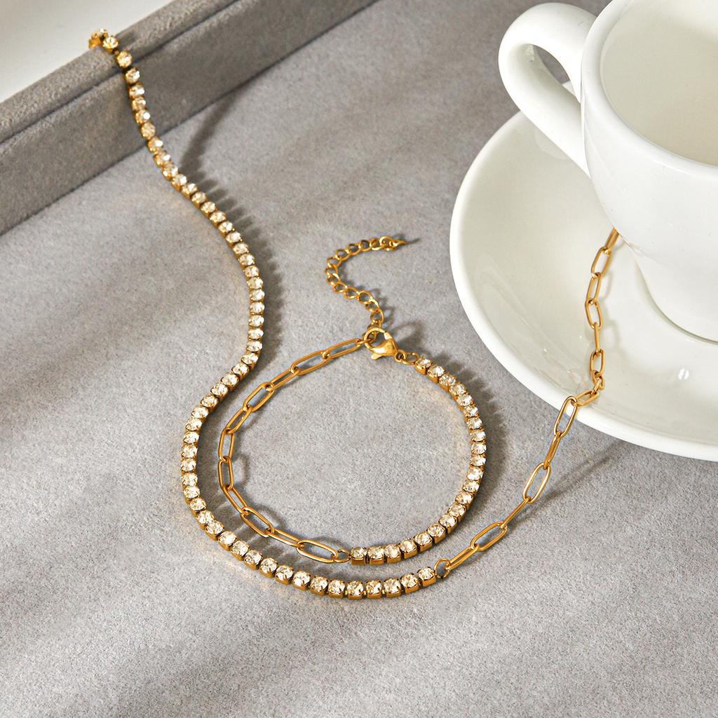 Best-selling Stainless Steel Cross Chain Spliced Zircon Chain Light Luxury Necklace High-end Titanium Steel Bracelet Jewelry