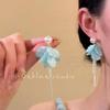 Seaside Vacation Wind Blue Petal Fringed Stud Earrings Women's High Sense French Temperament Versatile, Unique and Beautiful Earrings
