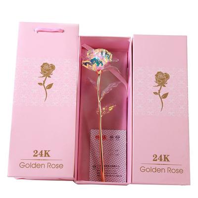 Valentines Day Creative Gift 24K Foil Plated Rose Gold Rose Lasts Forever Love Wedding Decor Lover Lighting Rose