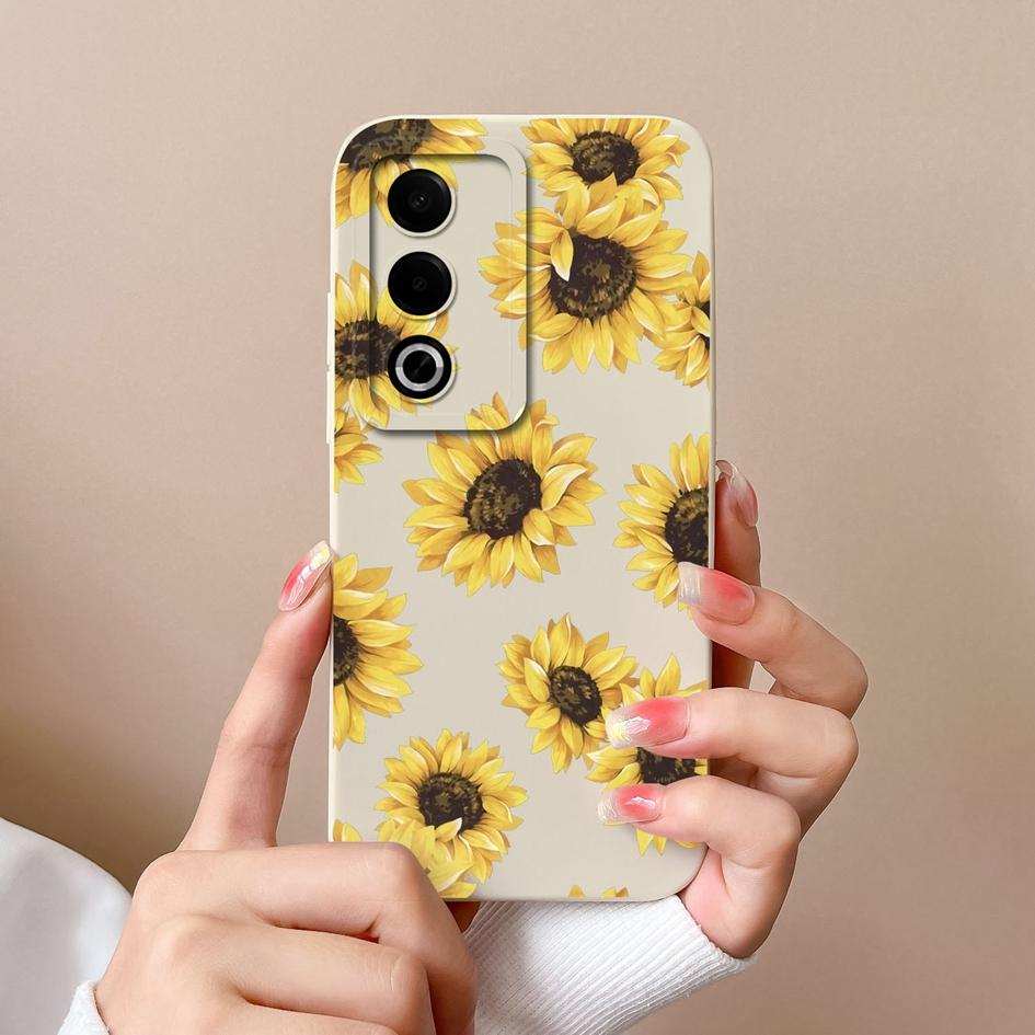 Neue Hülle für OPPO A3X A3 Pro Realme 12 13 Plus C63 Hübsige Sonnenblumen Displayschutzfolie Mattes Flüssigsilikon Schutz für OPPO Hüllen Rutschfeste Capas