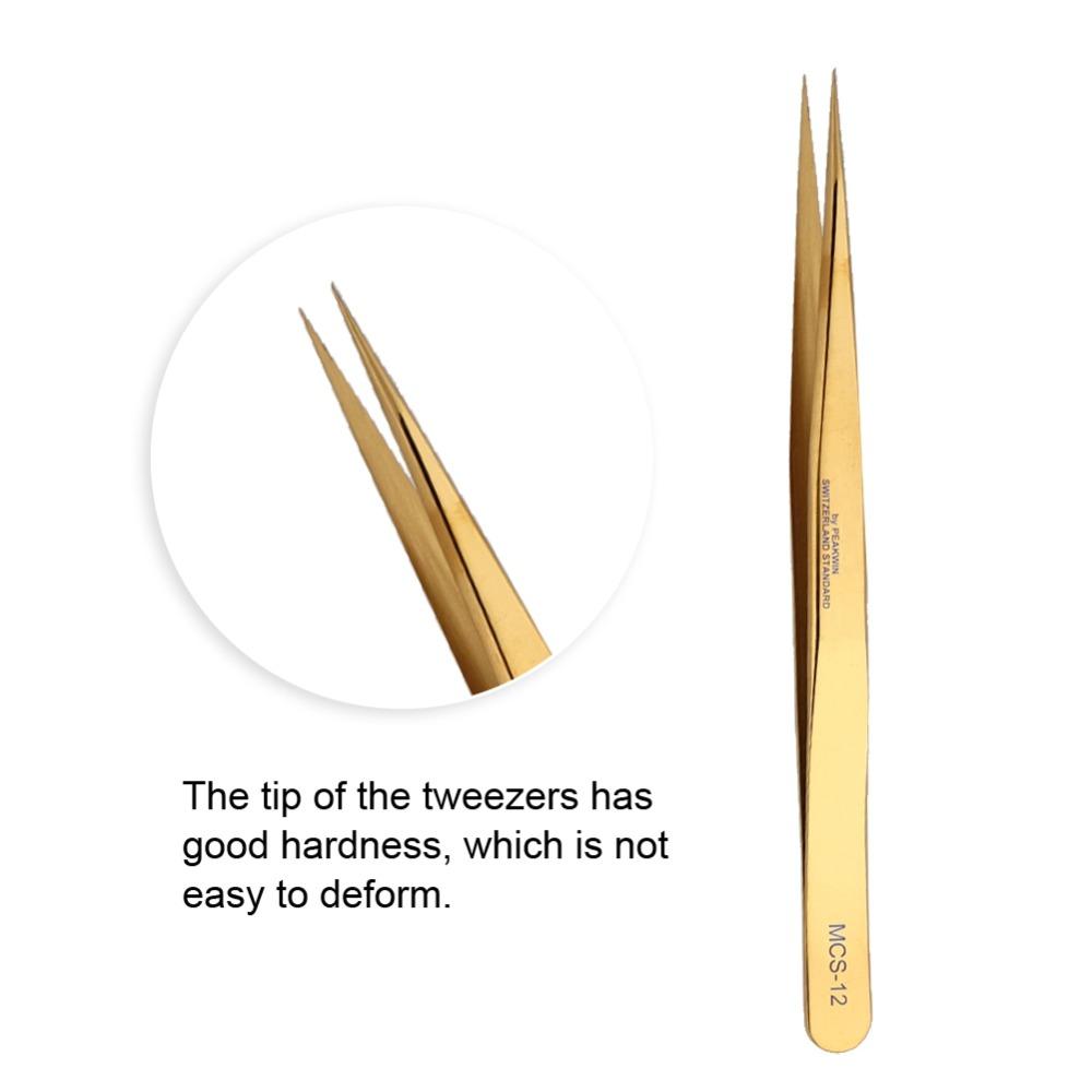 

High Hardness Watch Repair Tool Stainless Steel Eyelash Extension Tweezer Crafting Golden