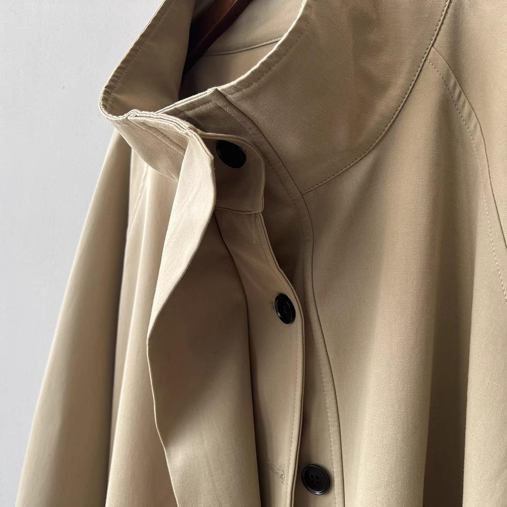 Women's Retro Style Mid-Length Cotton Trench Coat with Stand-Up Collar