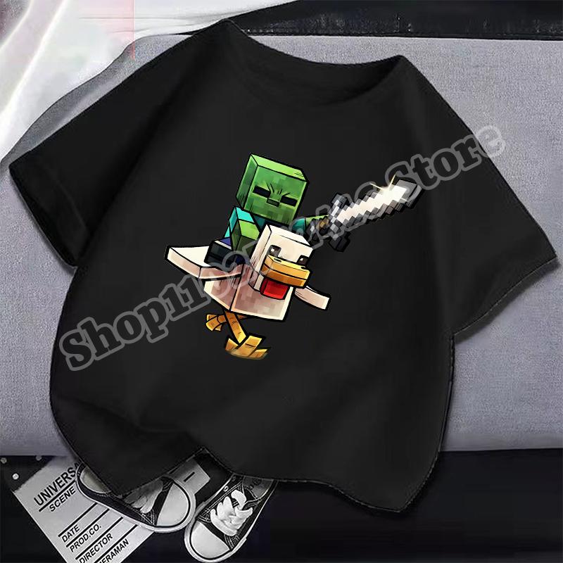 Miner Crafted Child Round Neck Cotton T-Shirt Game Themed Print Short Sleeve Top Casual Tees for Boys Summer Clothing Kids Gifts