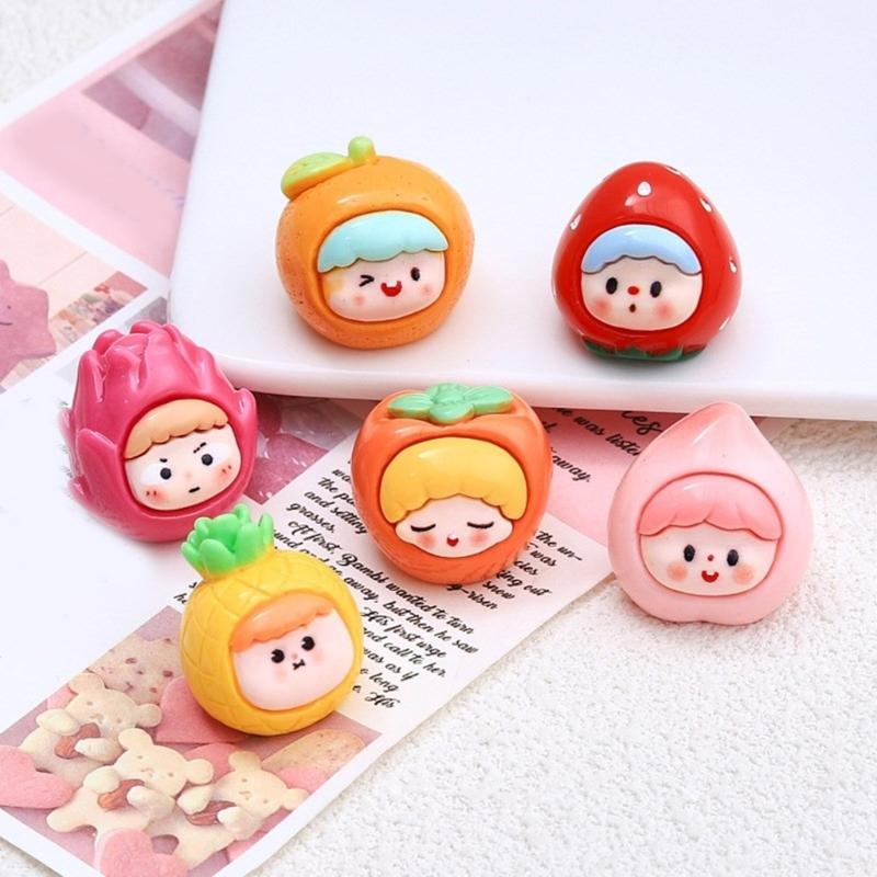 Fashionable Set of 9 Lovely Fruit Girl Resin Charm for Craft Supplies and Jewelry Making Assorted Colorful Designs