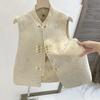 Spring Autumn Chinese Style Sleeveless Vest Coat for Women Stand Collar Jacquard Waistcoat Spring Summer Thin Lined Tank Tops