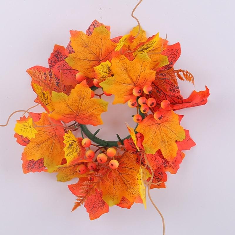 Fall Maple Leaf Candle Wreaths Pack of 5 Tealight Candle Holders Rings for Halloween Parties Table Centerpieces Decors