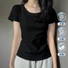 Front Shoulder Short-sleeved Cool T-shirt Women's Summer, New Bottoming Shirt, Short Inner with U Round Neck Slim-fitting White Top