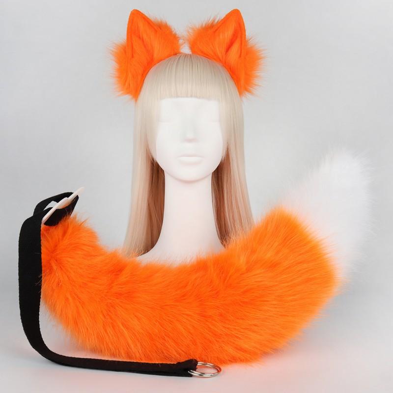 Felliges Tierohr-Schwanz-Set Cosplay Anime Kostüm Fuchs Wolf Ohren Accessoire Plüsch