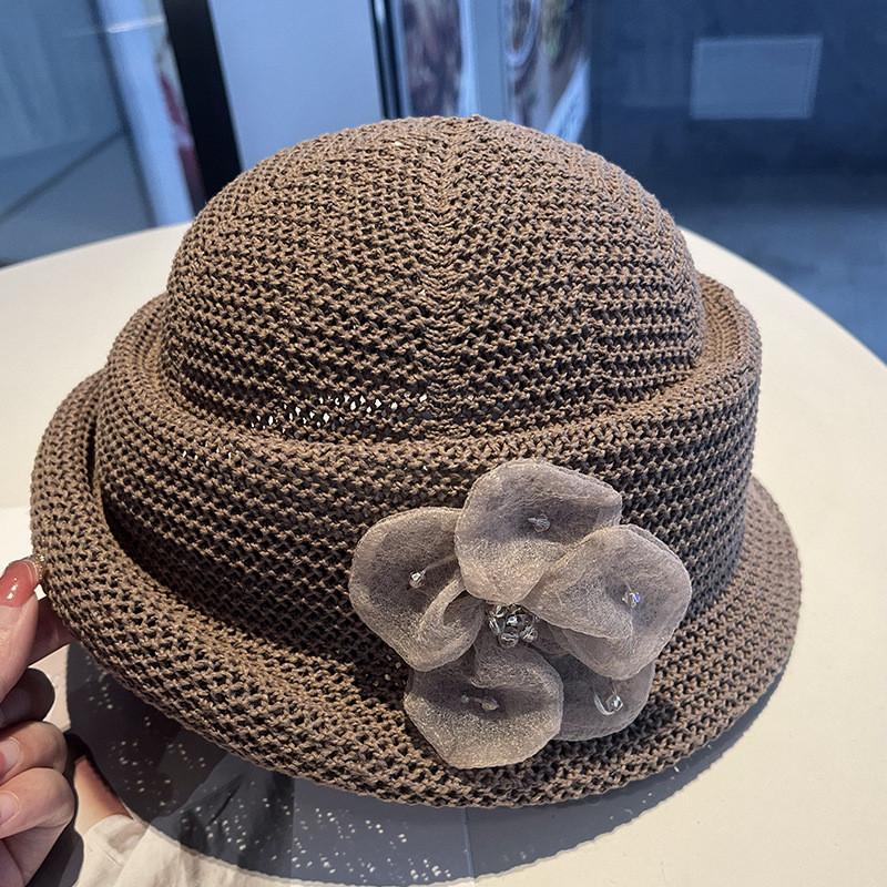 Summer Flower Pattern Knit Bucket Hat With Sun Protection For Outdoor Casual Wear