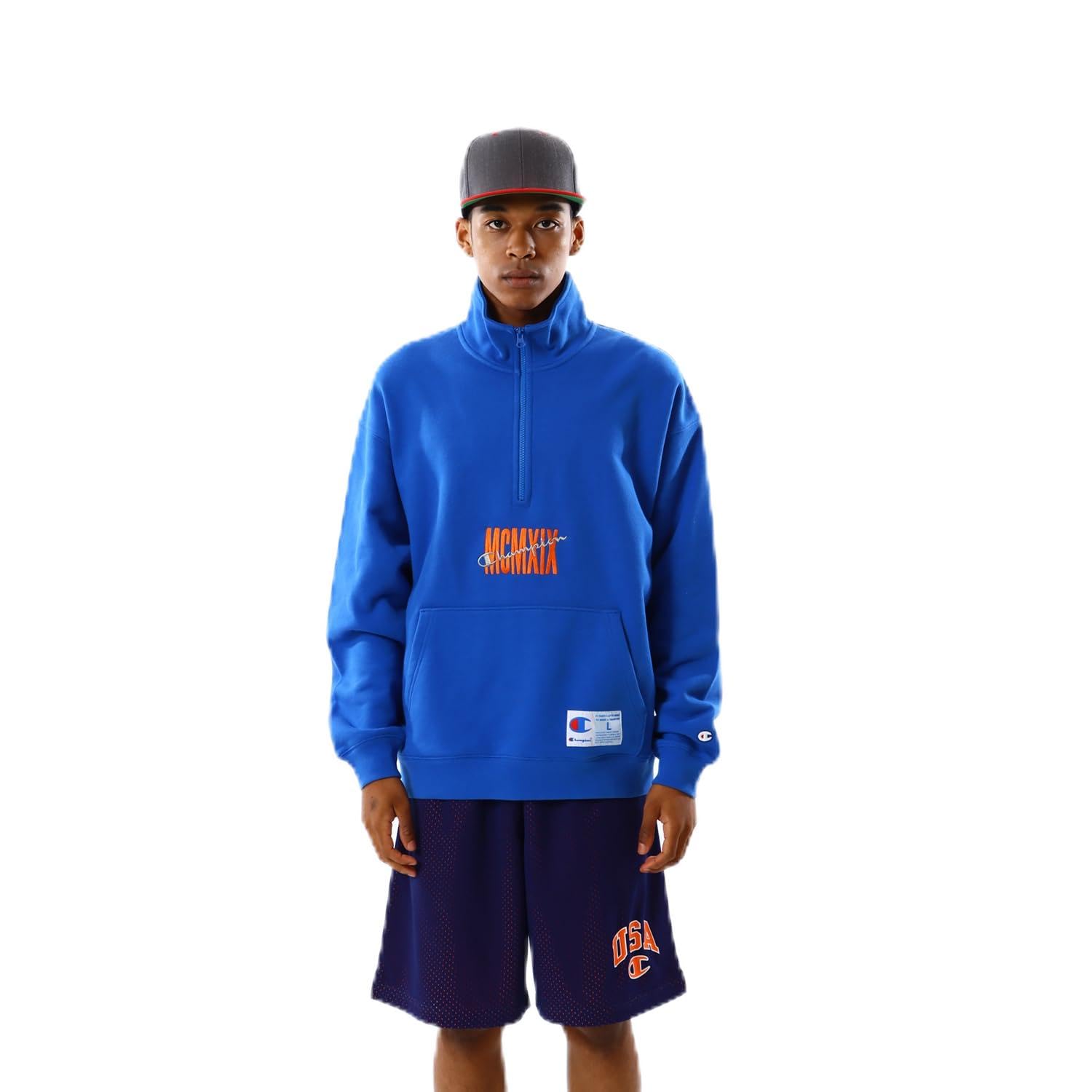 

Champion Action Style Long Sleeve Fleece Sweatshirt with Graphic Royal Men s Print, Half-Zip, Blue, C3-Z003