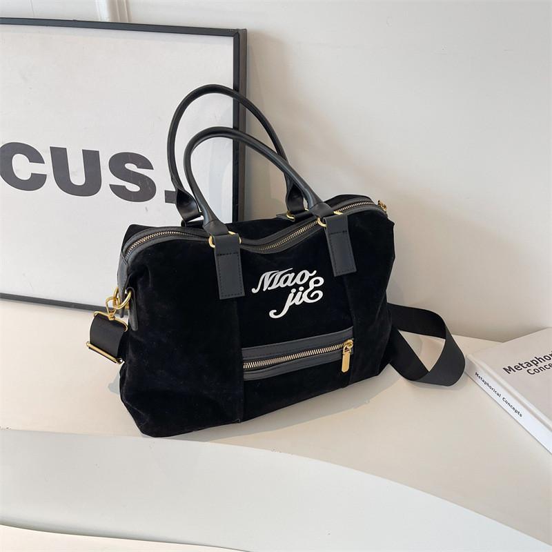 IELGY Large Capacity Leather Flannel Retro Tote Bag