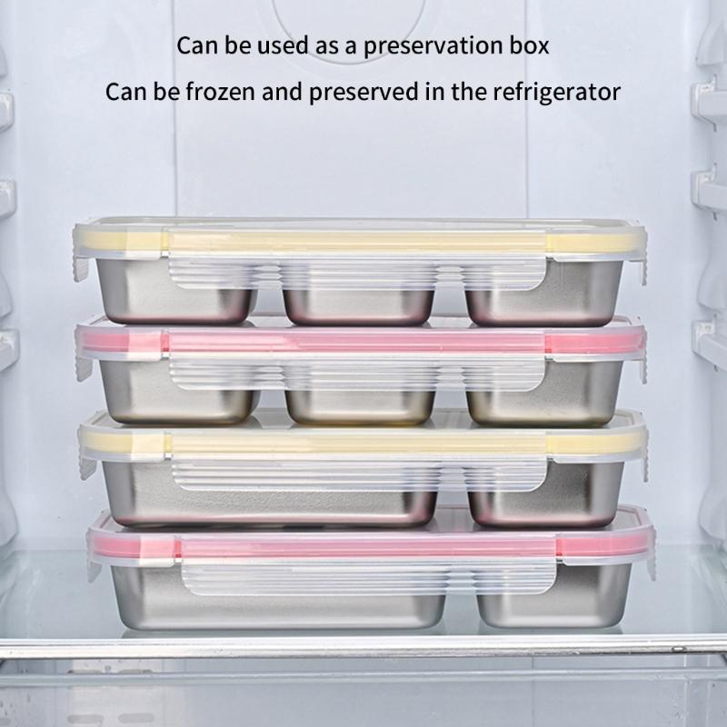 Stainless Steel Bentos Box with Plastic Lid Multi Compartment Design Leak Proof Lunch Container For Work Travel