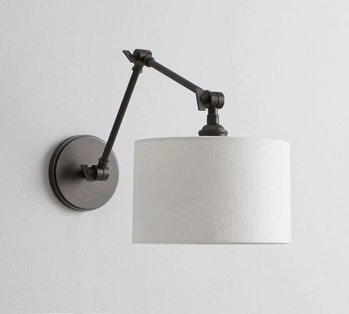 Silver Fabric Folding Wall  Adjustable Long Arm Lamp Reading Wall Lamp Reading Bedside Lamp Nordic Modern