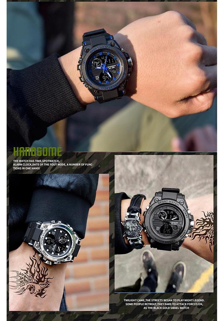 Sanda Men's Multifunctional Sports Watch - Dual Display, Luminous, Waterproof for Teens & Students
