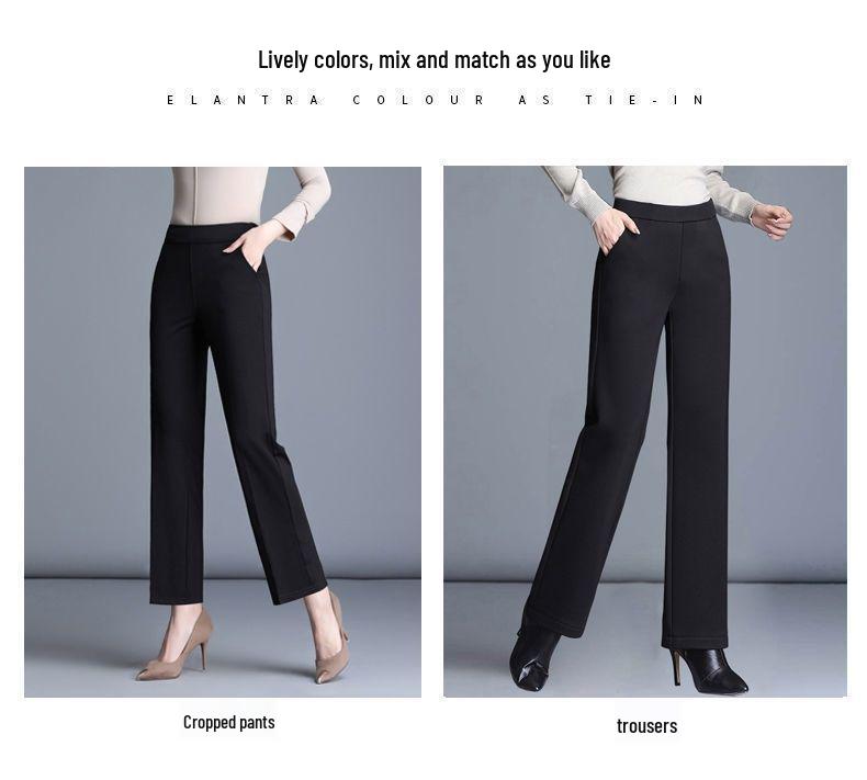 Women's Wide-Leg High-Waist Elastic Pants - Korean Style, Slimming, Loose Fit, Nine-Point, Ideal for Spring/Autumn