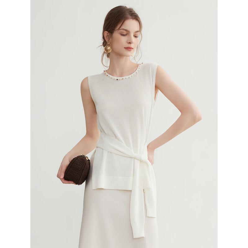 ELLE Women s Vintage Knit Tie-Waist Tank Top M