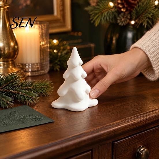 Small Xmas Figurine 3D Printed Snowy Christmas Tree Figurine, Mini Winter Scene Ritual Gifts Tabletop Decor for Home Shelf, Elegant Holiday