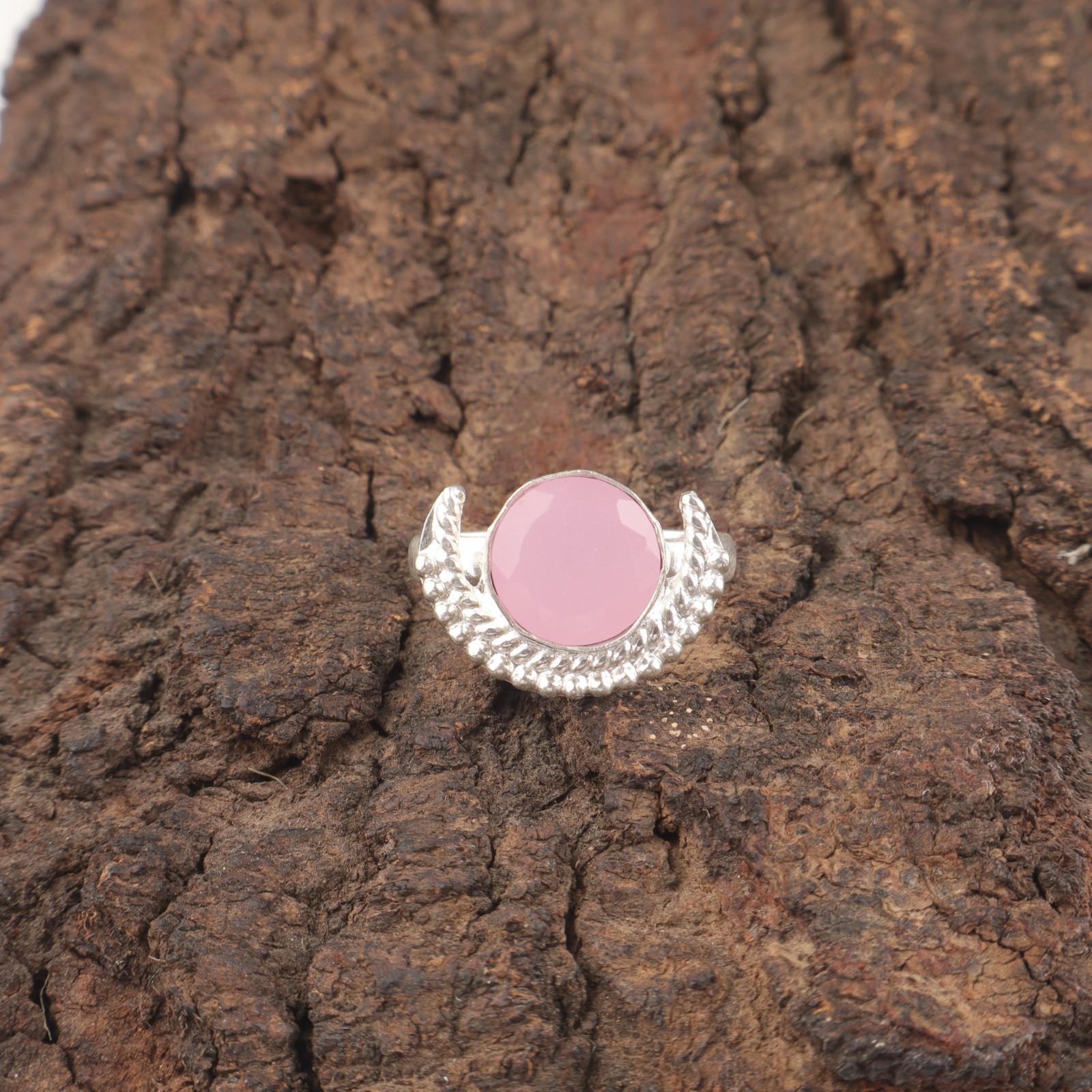 

Rose Chalcedony Gemstone Sterling Silver Statement New Eternity Friend Gift Ring RR-48-18 15