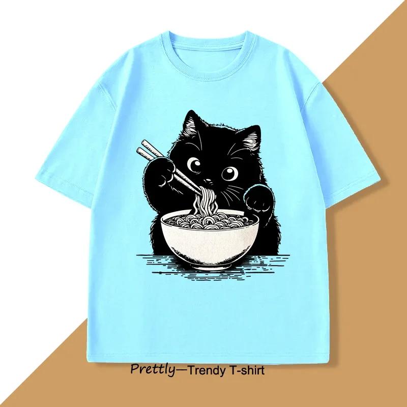 Noodle Cat tShirt pure cotton Ramen Cat Mom Tee trendy summer Cat Lover tees tshirt funny graphic t shirts short sleeve tees