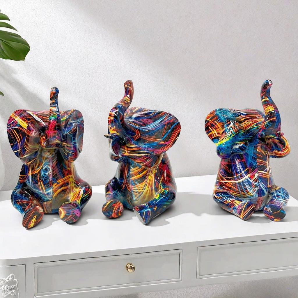 Creative Colorful Baby Elephant Ornaments Home Living Room Entrance Figurine Wine Cabinet Desktop Creative Decoration Crafts