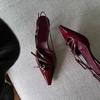 High Heels Women's Patent Leather Thin Heels Burgundy Single Shoes 2025 Temperament Shallow Mouth Empty Word with Bag Head Sandals