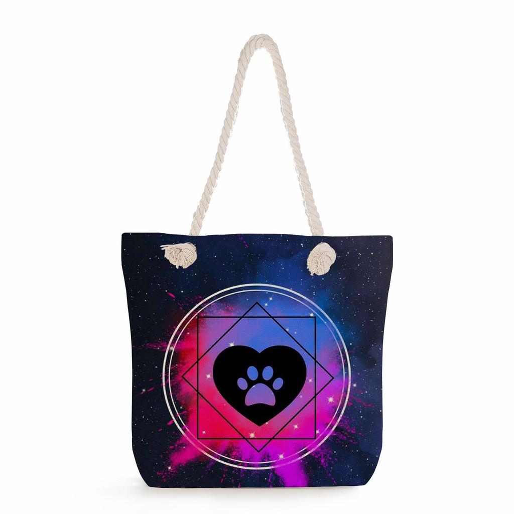 Dog Paw Print Thick Rope Single-shoulder Beach Bag 7259 KTB