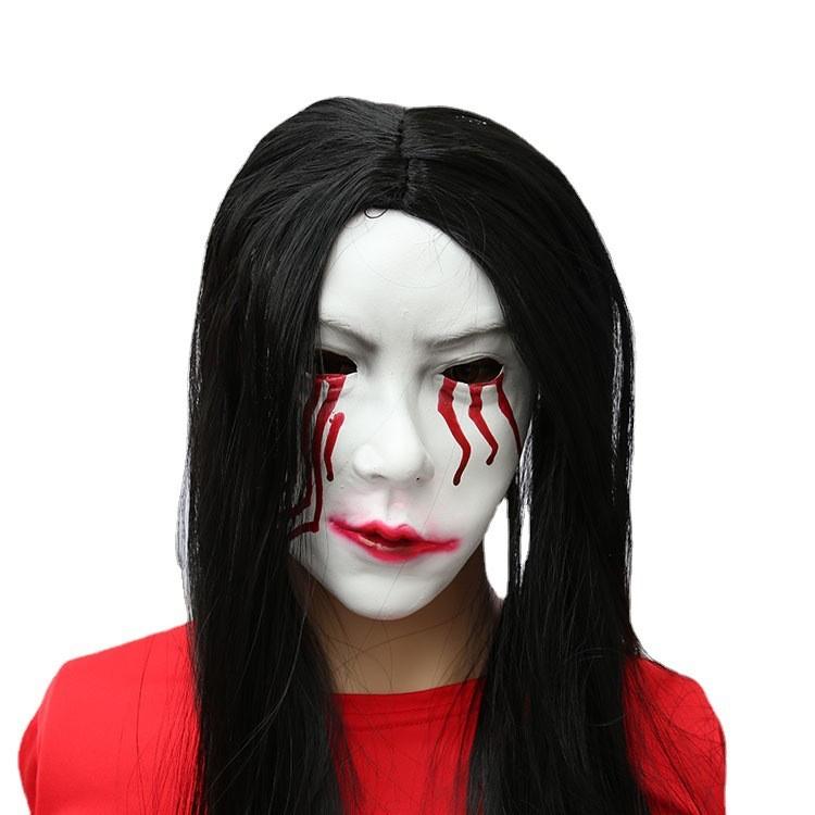 Bleeding Eye Sadako Mask Wig Cosplay Ghost Halloween Party Stage Performance