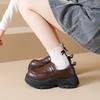 Fashion CRLAYDK Fashion Women's Platform Mid Chunky Heel Loafers Classic Round Toe Slip On Office Uniform Leather Walking Shoes