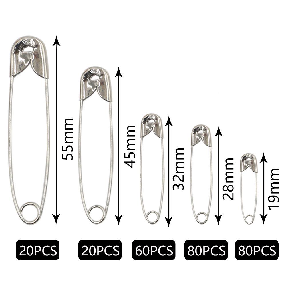 Handcrafted Silver Nickel-Plated Safety Pins: 260-Piece Set In 5 Sizes for DIY Clothing Fastening & Small Brooches.