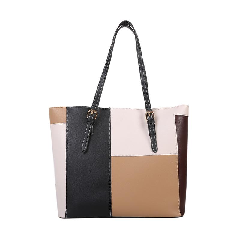 Korean Style Color Blocking Large Capacity Tote Bag Trendy Fashion Shoulder Handbag Casual Shopping Bag for Women CLE