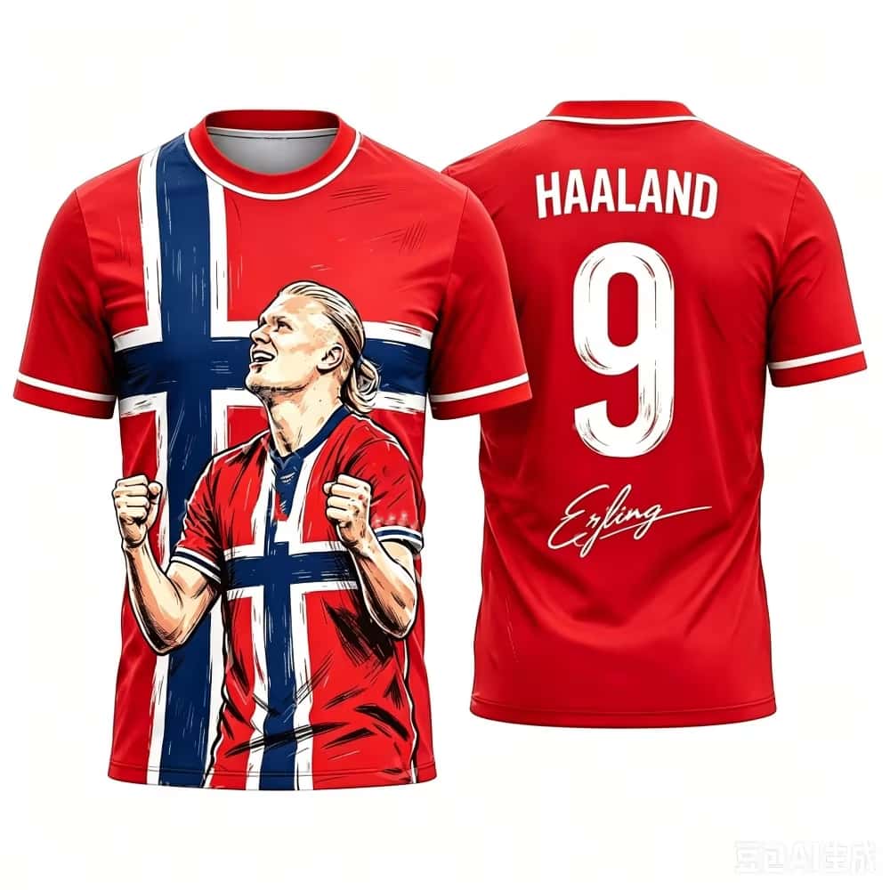Norway # 9 Haaland # Signature Breathable Quick Drying Outdoor Sports and Leisure Adult/Children Short Sleeve T-shirt