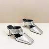 High-heeled Cool Slippers Summer New Bag Head Empty Women's Slippers Simple Outer Wear Fashion Square Head Thick Heel Slippers Women