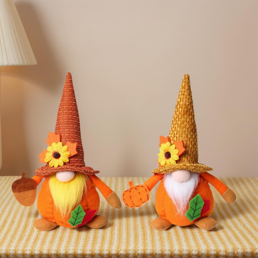 Festival Harvest Decoration Pumpkin Maple Leaf Faceless Old Man Doll Ornament Soft Toy For Autumn Themed Decorations
