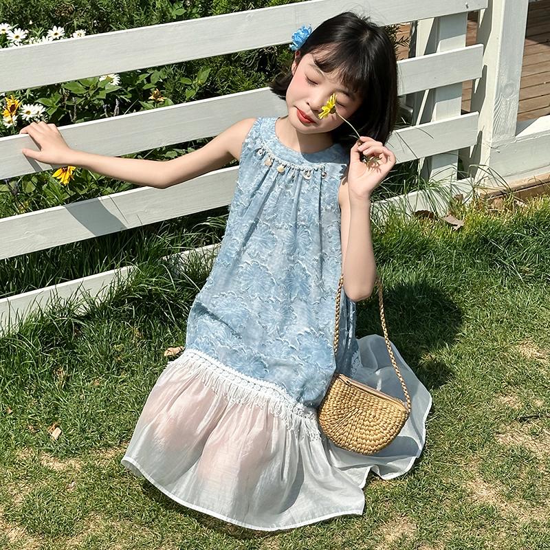 Girls' Dress Summer 2026 New Style Mid University Children's Stylish Tank Top Skirt Girls' Lace Holiday Beach Skirt Trendy