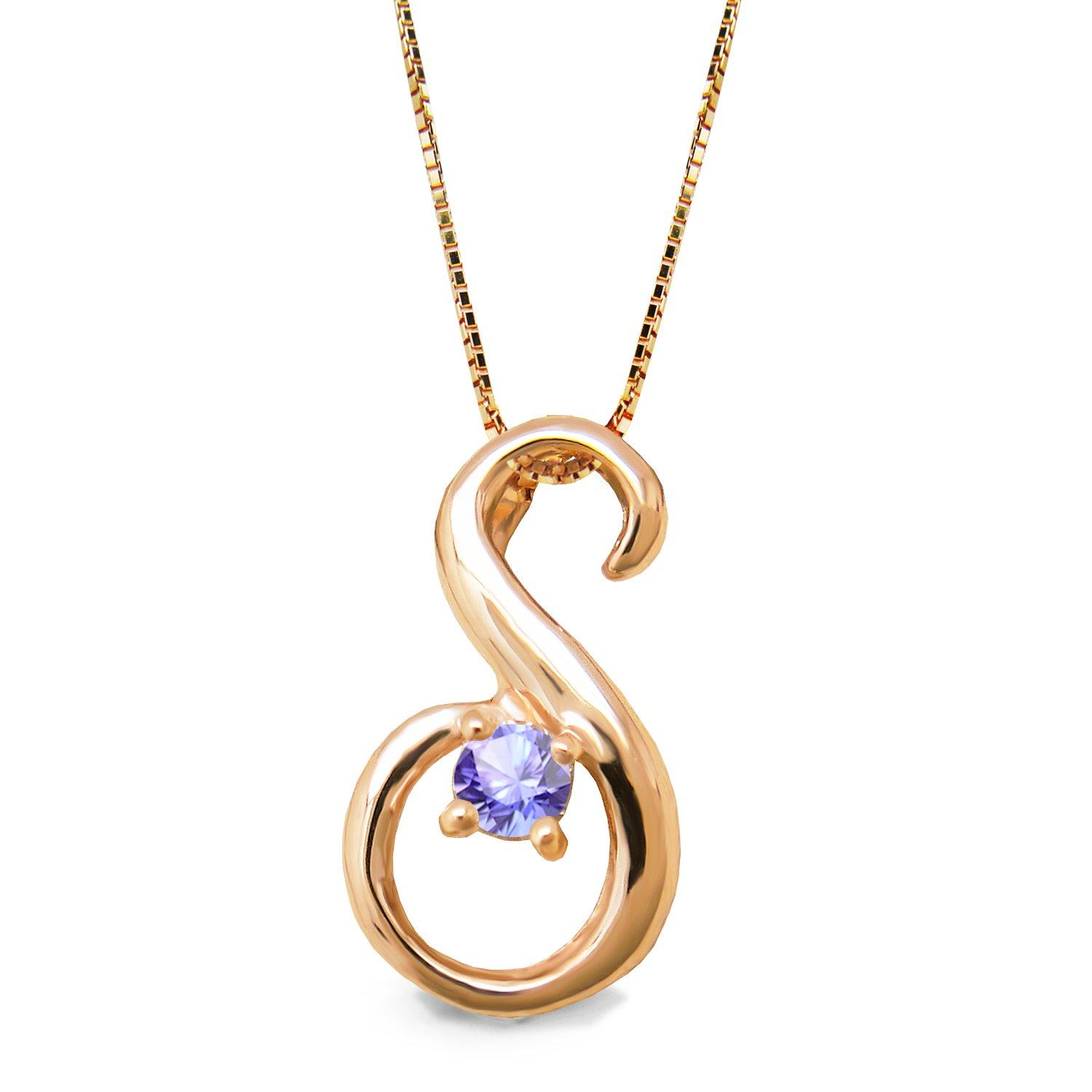 

miwahouseki Initial Selectable Birthstone Pink Gold Alphabet Necklace December Tanzanite [Miwahouseki] [S]