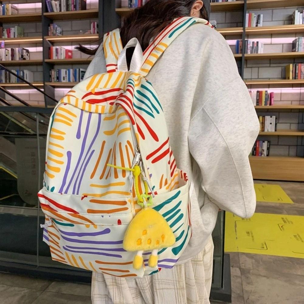 Large Capacity Laptop School Bag Oxford Ins Shoulder Bag Daypack College Stripe Backpack  Travel