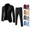 2Pcs/Set Men Slim Fit Suit Set Lapel Long Sleeve Single Button Suit Coat Mid-rise Long Pants Set Solid Color Business Outfit