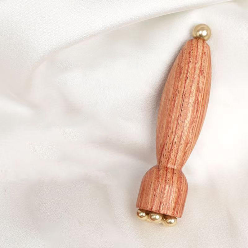 Instrument portabil pentru Gua Sha facial din alamă și lemn de trandafir, pentru frumusețe, cu semințe de lotus, pentru relaxarea ochilor, puncte meridianale, acupunctură