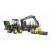 BRUDER - 2133 - Porteur Forestier JOHN DEERE 1210E Avec Chargeur, Remorque Forestière Et Rondins De Bois - Echelle 1:16