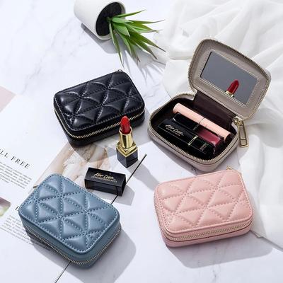 Echtes Leder Frauen Spiegel Kosmetik Tasche Make-Up Tasche Reise Kleine Lagerung Box Lippenstift Organizer Fall Mode Mini Geldbörse